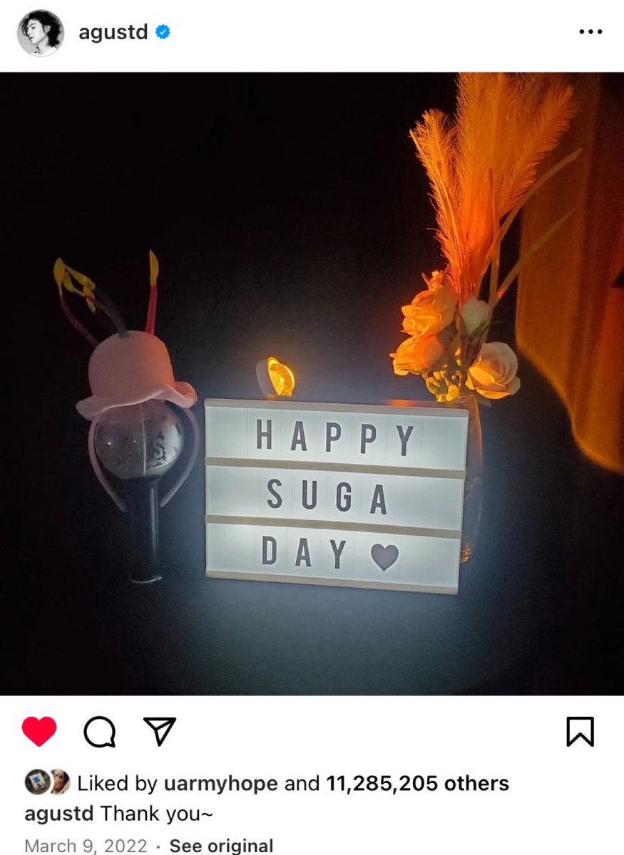 CYPHERS_DDAENG3's tweet photo. agustd ig post 4 years ago
HAPPY SUGA DAY ๐ค
#HappySUGADay
#HappyBirthdaySUGA
#OurFirstLoveSUGA
#SUGAOurForeverArtist
#OurLotusFlowerSUGA
#YoongiOurUniverse
#32ndSpringwithSUGA
#์ค๊ธฐ์ผ_์์ผ์_๋ณ์๋ค๋ค์ค๊ฒ
#uAReMY_light_SUGA
#ํดํผ์๊ฐ๋ฐ์ด
#AgustD #์๊ฐ https://t.co/9NZxZAaP8C