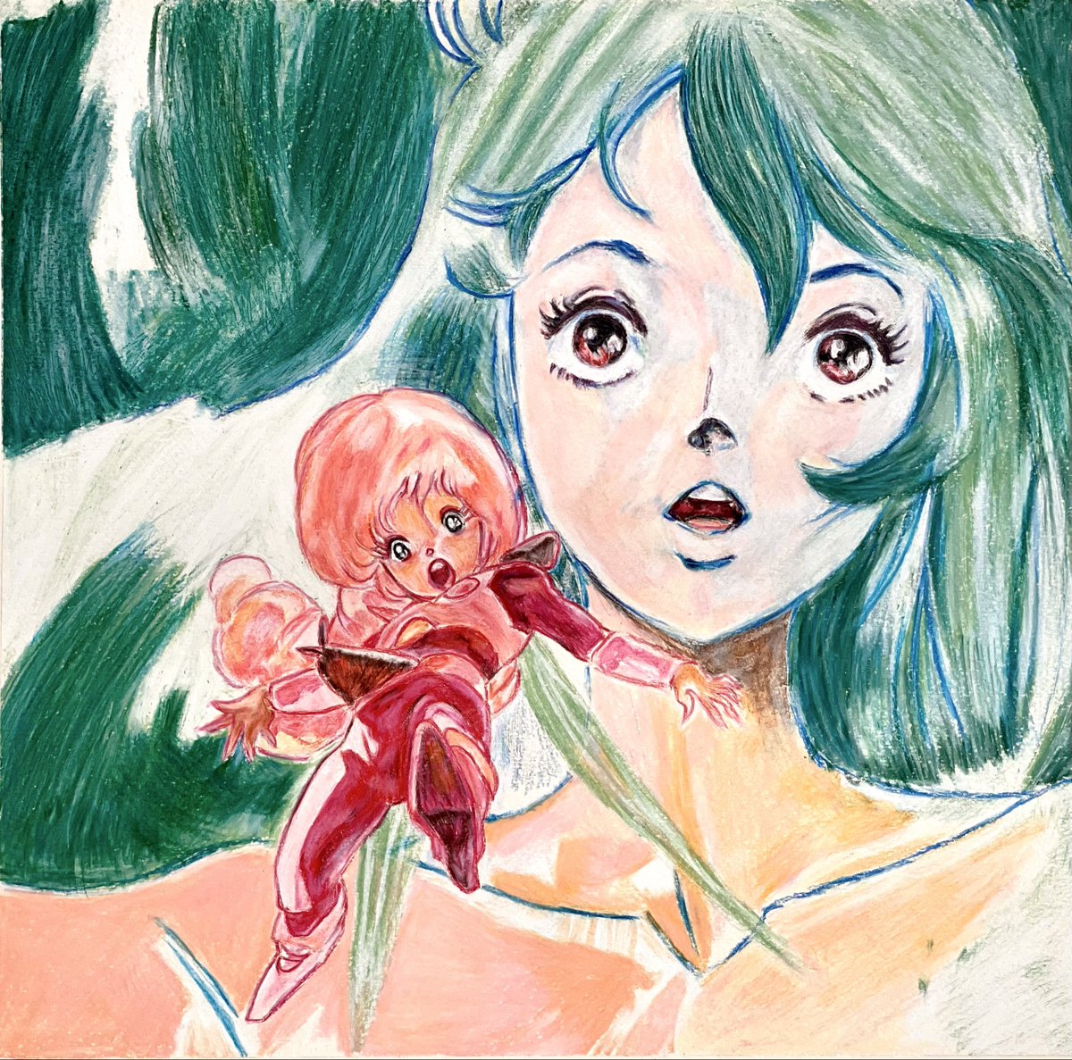 シーララパーナ&amp;チャム　完成！
ダンバインLPのジャケットより！
#色鉛筆画