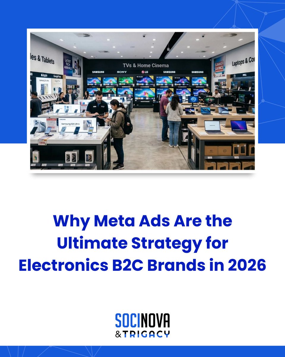 socinovatrigacy's tweet image. In 2026, winning in B2C electronics means moving beyond specs to compete on visual desire and AI-driven precision. 🚀 📸

Read more: socinova.com/meta-ads-elect…

#electronics #b2c #metaads #marketing #socinovatrigacy