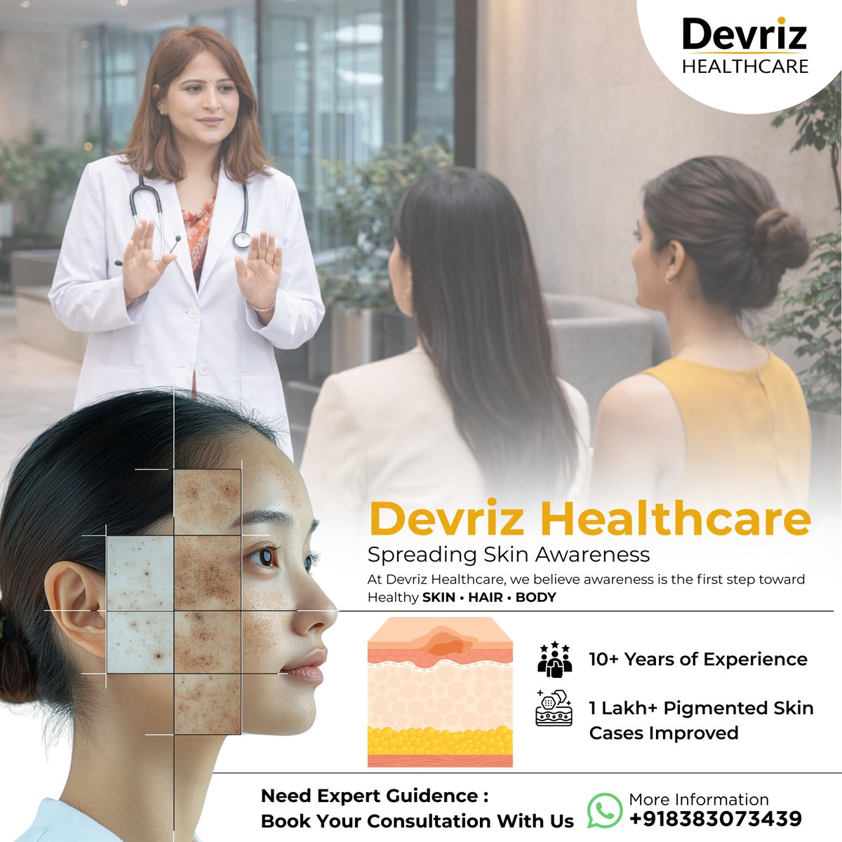 devriz01's tweet image. Devriz Healthcare is dedicated to guiding people about pigmentation, uneven skin tone, and overall skin health.

✔ 10+ years of experience
✔ 1 Lakh+ pigmented skin cases improved
✔ Expert consultation

#devrizhealthcare #skinawareness #healthyskin #skincare #pigmentationcare