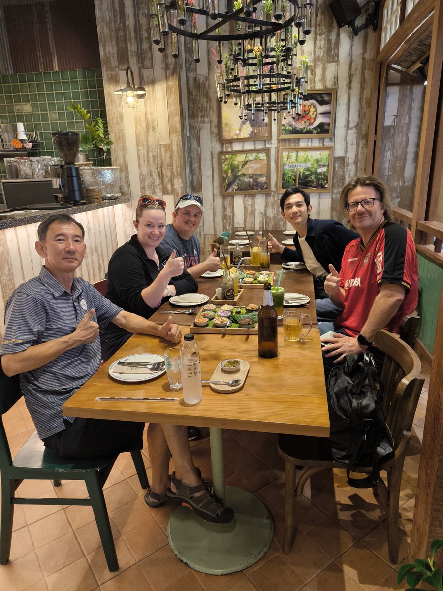 mateepto's tweet photo. Before STMA 2026 in Pattaya, Becky Bowling from the University of Tennessee Knoxville, Will, and Ming-Yi Chou from Rutgers University visited Nong Nooch Tropical Garden. During dinner, Micah Woods from the Asian Turfgrass Center joined the group.#STMA2026 #Pattaya https://t.co/rYjKsFxV2D