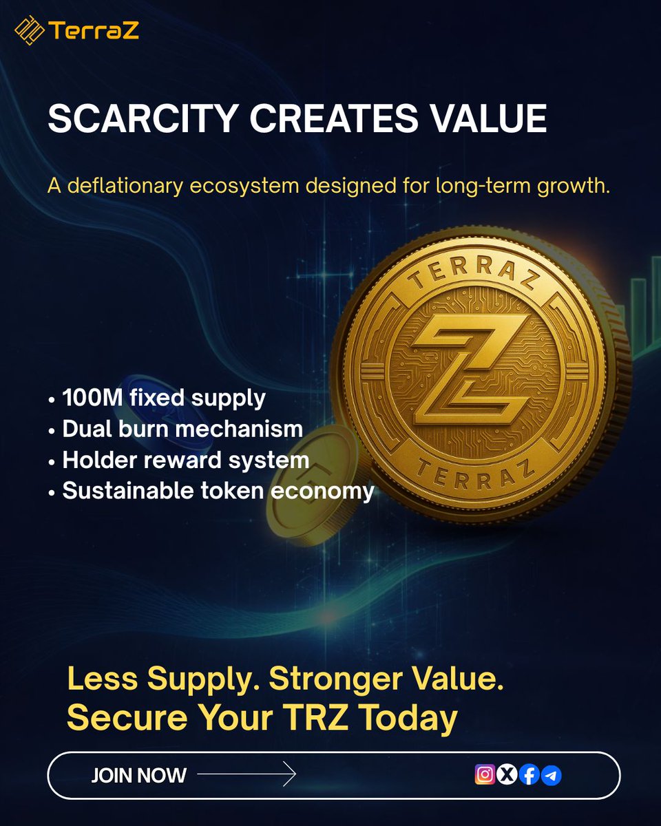 TerraZofficial's tweet photo. Scarcity drives value — and TerraZ is built on it.
Secure your TRZ today and join the TerraZ ecosystem.
#TerraZ #TRZ #Crypto #CryptoProject #Blockchain #CryptoToken #DeflationaryToken #CryptoInvesting #Web3 #CryptoCommunity #Tokenomics #DigitalAssets #CryptoGrowth https://t.co/XX9WvjrxES