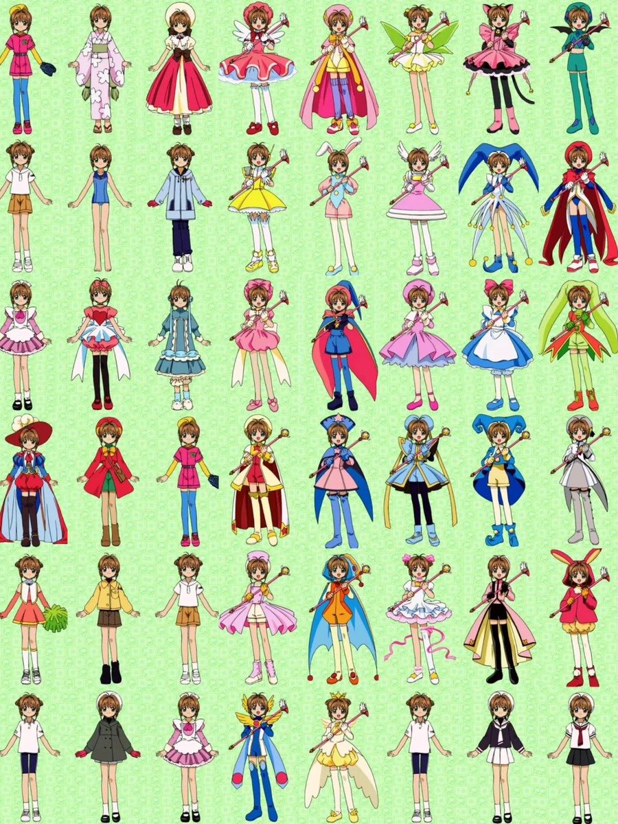 i think i owe my love for different outfits for characters to growing up with cardcaptor sakura, where her costumes are worked into the plot by having sakura's bff tomoyo design and make her costumes because she's rich with resources and loves to have sakura wear her designs