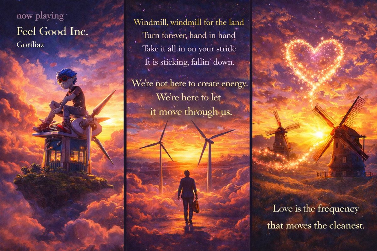 introspectiveu's tweet photo. Feel Good Inc. was always bigger than the hook. @gorillaz 

It sounds like movement,
but it’s really about surrender.

Not forcing energy.
Not chasing a state.
Not trying to become “high vibration.”

Just getting out of the way enough
to let life move through you cleanly.

Love is the frequency
that doesn’t need to prove itself.

#Gorillaz #FeelGoodInc #NowPlaying