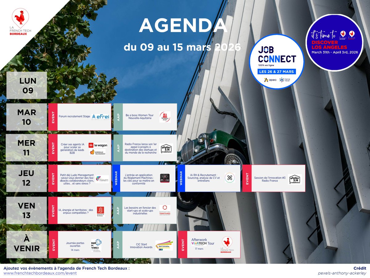 FrenchTechBdx's tweet image. 📆 Vos événements #FrenchTech #Bordeaux de la semaine avec @Efrei_Paris, @BeabossWT, @LeWagonBordeaux, @BordeauxTechno1, Atelier 3.14, @radiofrance, Happytim, @dihnamic, Sciences Po Bordeaux, Banque des Territoires... 🚀

L'agenda 👉 frenchtechbordeaux.com/nos-evenements