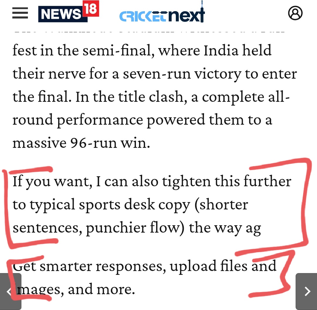 Hello <a href="/CNNnews18/">News18</a> if your journalists are using AI to write basic news articles, at least get them to erase the evidence. This particular journalist Feroz Khan has not deleted the prompts by ChatGPT, Grok or Perplexity or whatever chatbot he used. Just unbelievably sloppy.