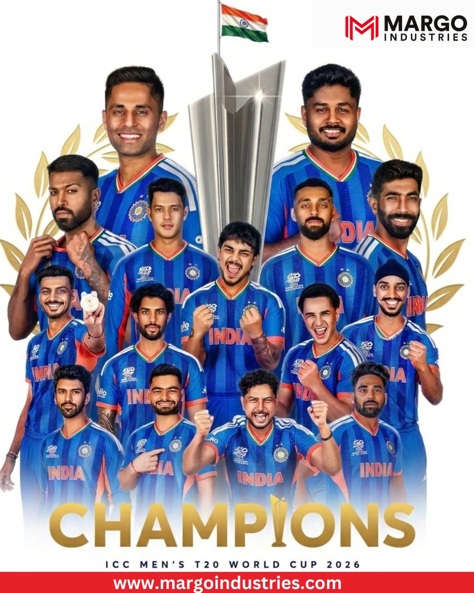 MargoInd's tweet photo. History for India 🇮🇳
 3 World Cups. First team ever. 🏆🏆🏆
A billion hearts, one proud moment. This victory belongs to every Indian.

At Margo Industries, we celebrate the same winning spirit.

#TeamIndia #3TimeChampions #IndiaWins #ProudMoment #MargoIndustries https://t.co/SPNqLC9F2P