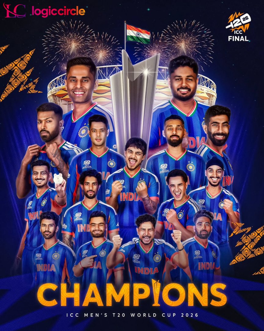 logiccirclein's tweet photo. Champions! 🇮🇳🏆
Team India wins the ICC Men’s T20 World Cup 2026. A proud moment for the nation!
#TeamIndia #WorldCupChampions #IndiaWins https://t.co/Br3Ja4tL8a
