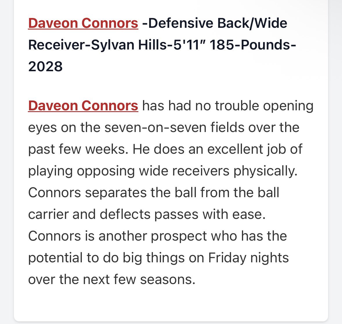 Daveon Connors DB 28’ tweet media