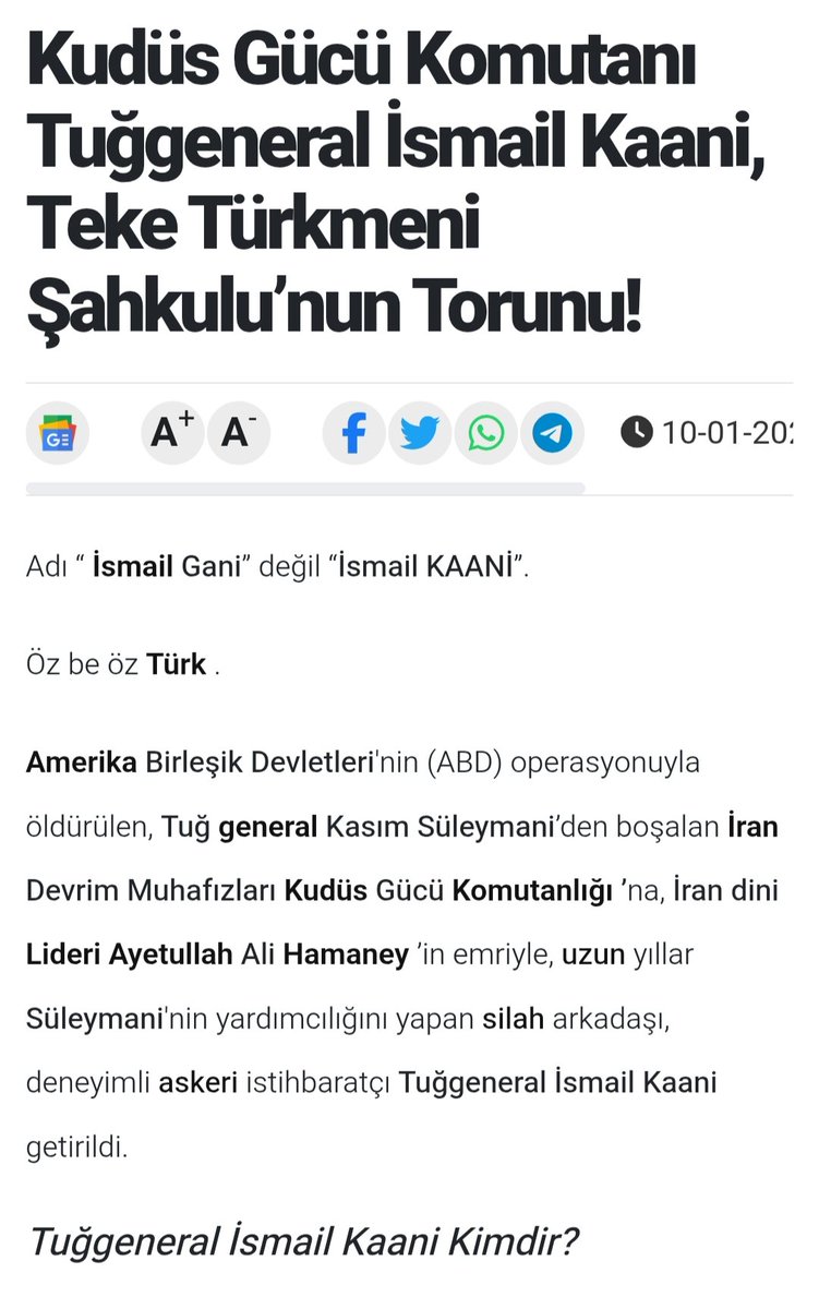 Türk medyasının KEPAZELİĞİ:

İran Kudüs Gücü Komutanı İsmail Kaani'yi
önce "Teke Türkmeni torunu, öz be öz Türk!"
diye göklere  çıkardılar.

"60 yıllık Mossad ajanı çıktı, İsrail'de" denilince
bir anda "Kürt kökenli" diye değiştirdiler.