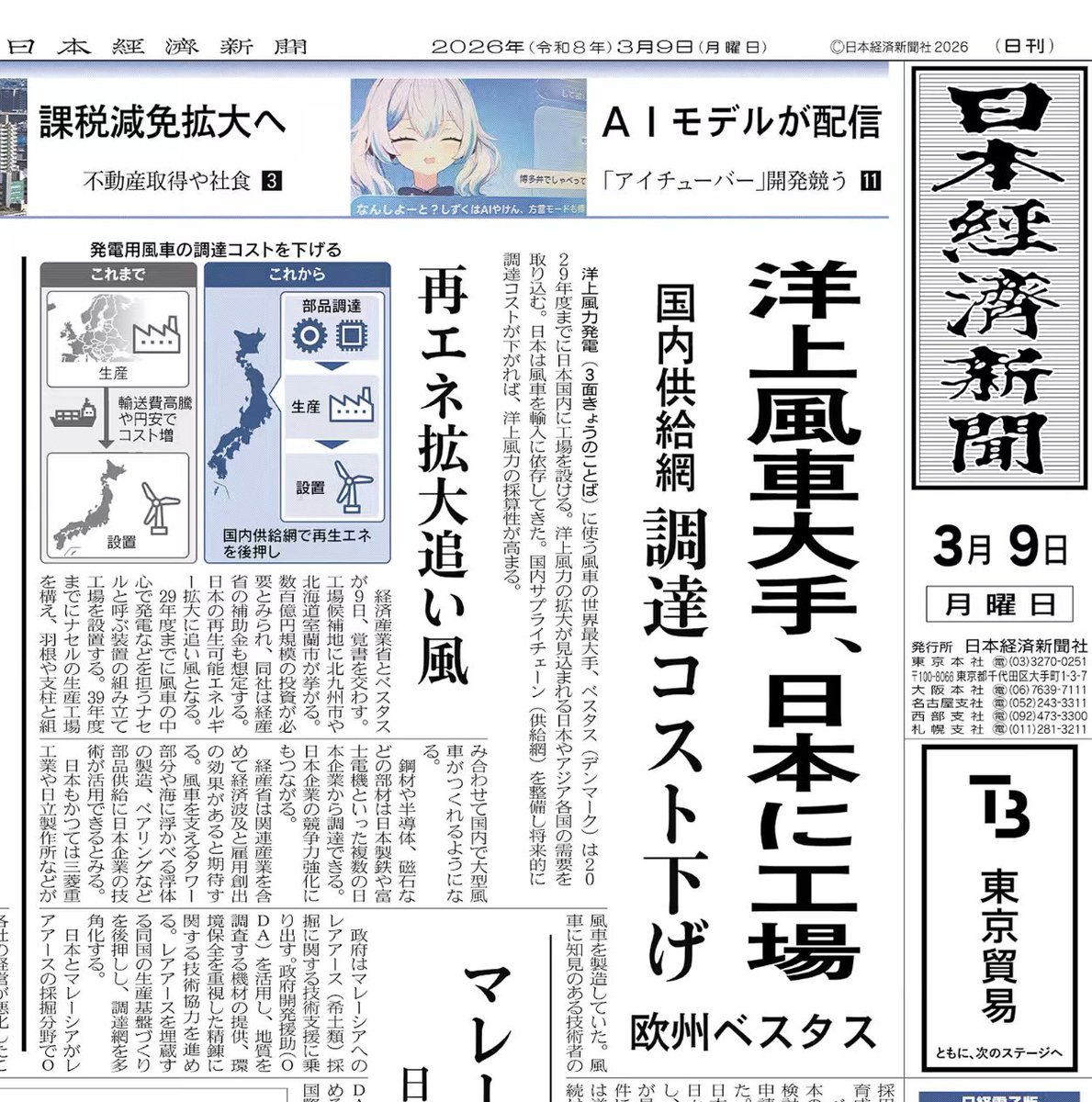 ProfShimada's tweet photo. 非効率な洋上風力発電に巨額の補助金（税金）が注ぎ込まれる。

今後10年でどのくらいの額になるのか、電気料金に上乗せされる再エネ賦課金（太陽光・風力税）はどこまで上がるのか、国会審議を通じて明らかにすべきだ。 https://t.co/J9C1mcRepX