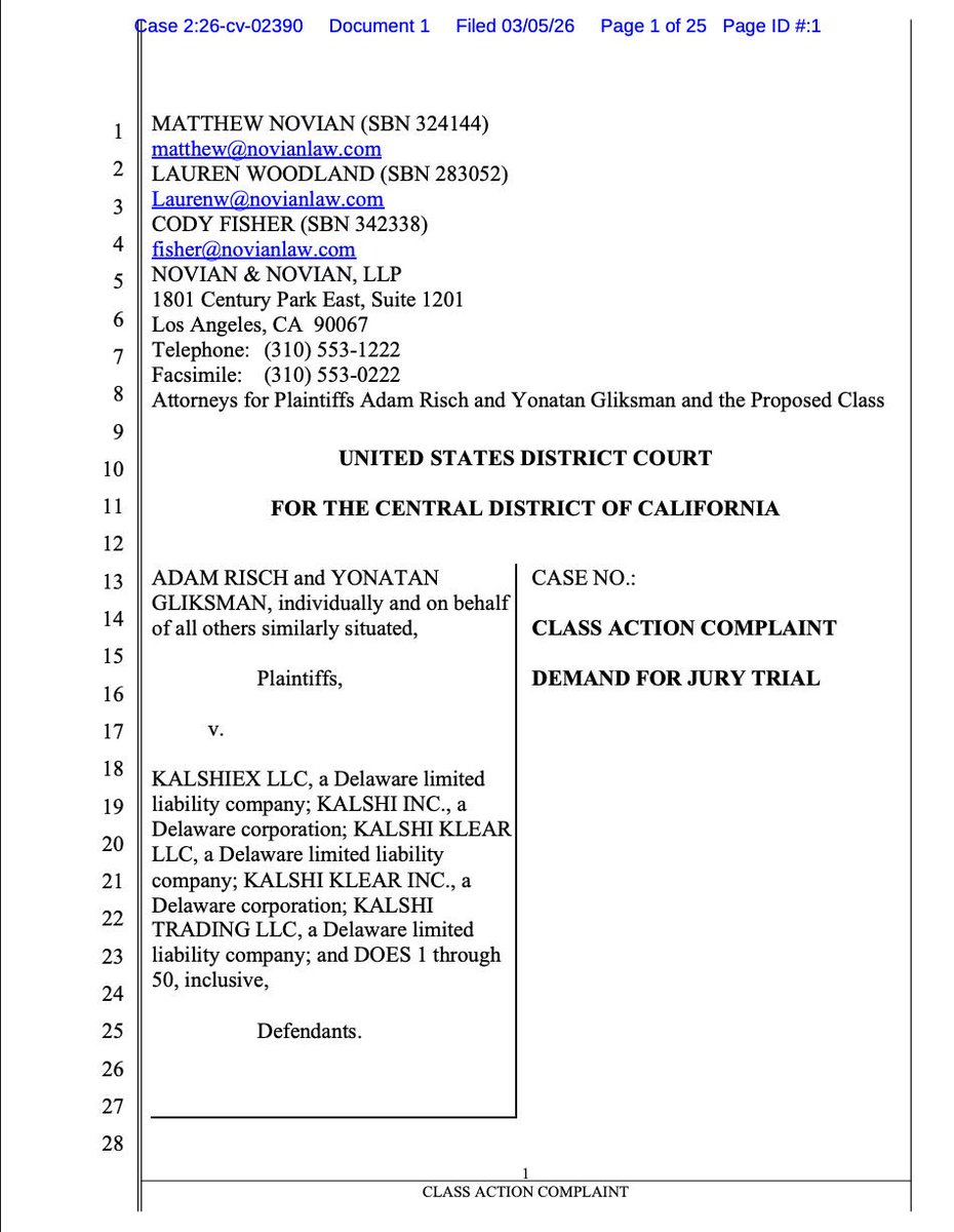 cryptodotnews's tweet photo. INSIGHT: Users sued Kalshi, alleging hidden rules voided winning trades in a market on Ali Khamenei leaving power. https://t.co/XXzfmfdbFm