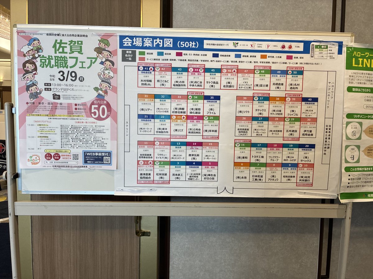 【本日開催中】
佐賀就職フェア開催しています✨
企業担当者から直接話が聞ける貴重な機会です。
まだ進路に迷っている方も大丈夫🙆‍♀️
1社でも話を聞くことで、将来のヒントが見つかるかもしれません🚪🗝️
会場でお待ちしています🥰
詳細▶jsite.mhlw.go.jp/saga-roudoukyo…