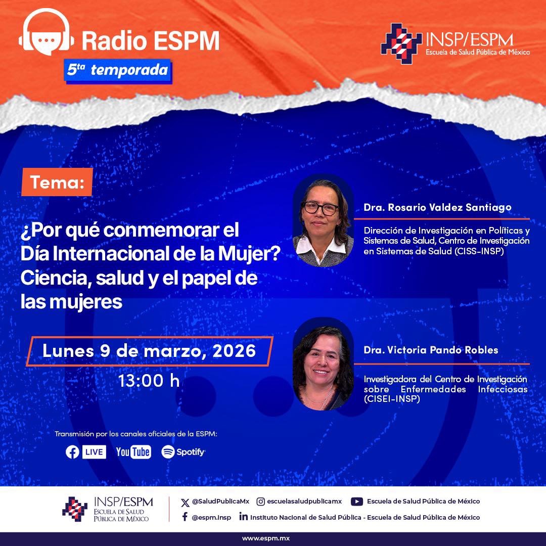 SaludPublicaMx's tweet photo. Hoy en #RadioESPM conversaremos sobre el papel de las mujeres en la ciencia, su contribución a la salud pública y los retos que aún persisten 👩🏻‍🔬💜

🗓️ 9 de marzo, 13 h
🔴 Facebook Live, YouTube y Spotify

¡Ciencia que se escucha, se ve y se comparte! 🎧 https://t.co/w53luURYla