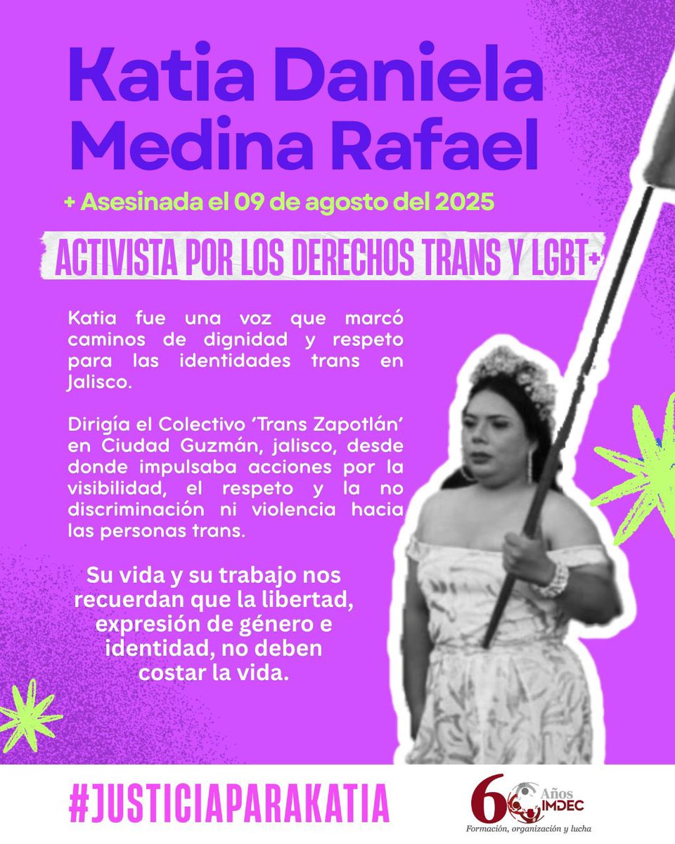 imdecac's tweet image. 🙏🏽💜Cerramos este #8Marzo2026 nombrando a #KatiaDaniela, quinta defensora asesinada en agosto de 2025. 

⚠️#Letal en materia de asesinatos a #Mujeres  y personas Defensoras de #DH el primer año de @PabloLemusN.

Es #Urgente fortalecer los mecanismos de #Protección en #Jalisco
