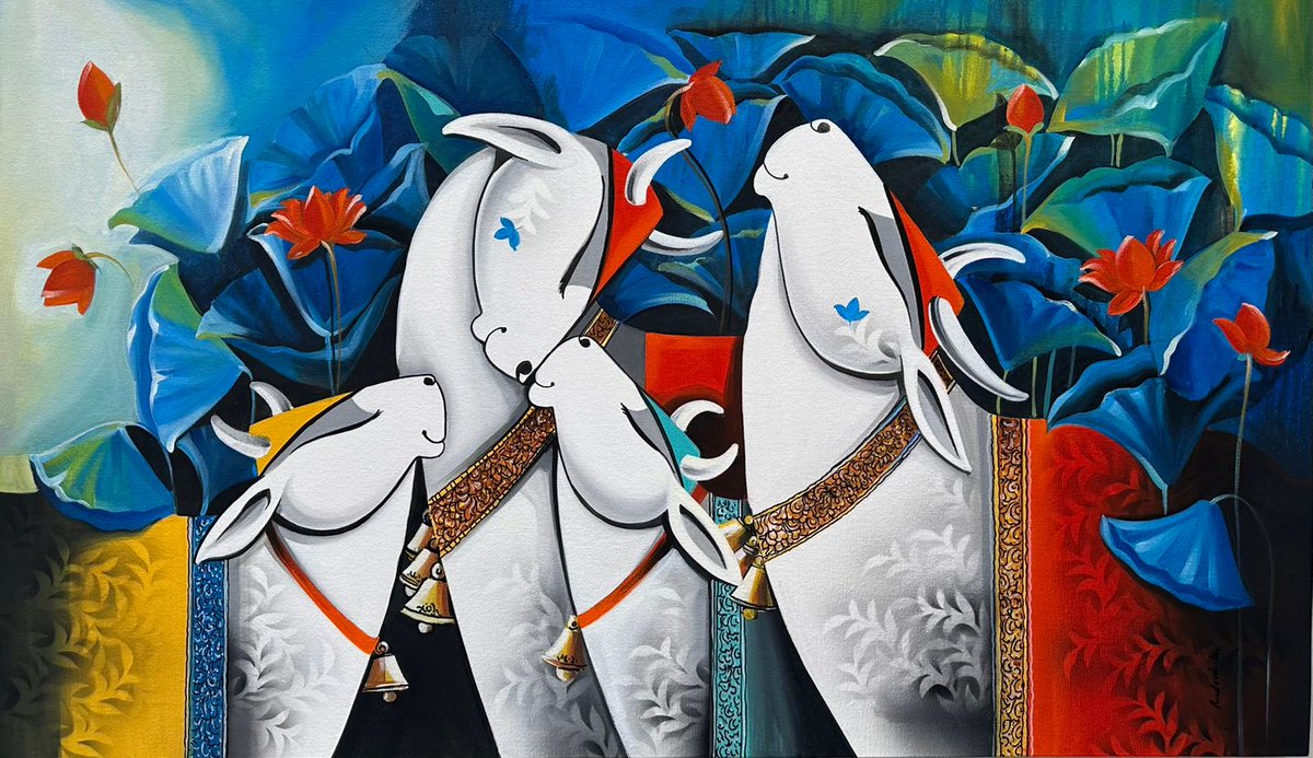 Capture the serene and symbolic beauty of K. Pradeesh’s "Nandis". 

Message us for more information!
WhatsApp: +91 9819187697 - Bhavya Gala
Email: bhavya@rhythmartgallery.com

#rhythmartgallery #kpradeesh #nandipainting #contemporaryart #indianartist