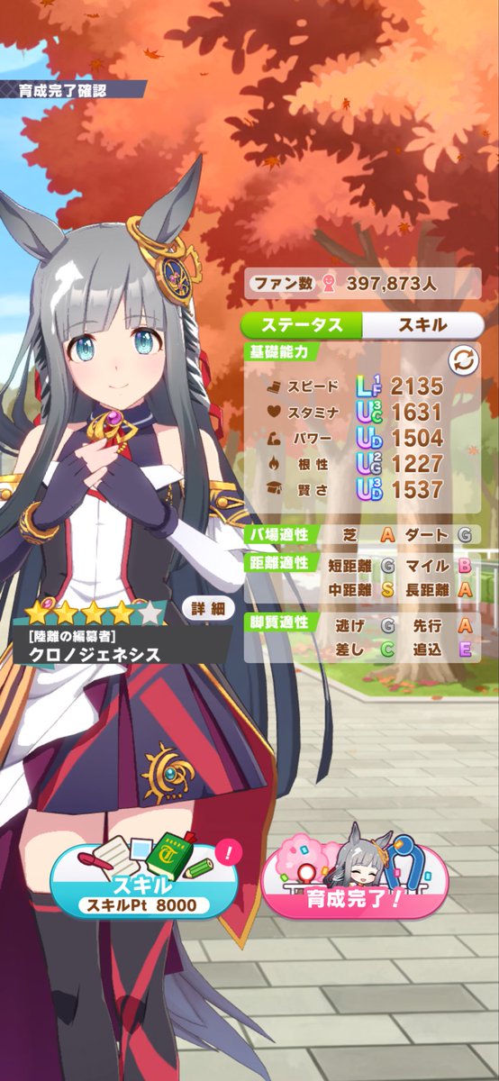 fdkwao's tweet photo. #ウマ娘 #ウマ娘プリティーダービー 
スキルポイントピッタリ8000 https://t.co/6GsSMvLQ3U