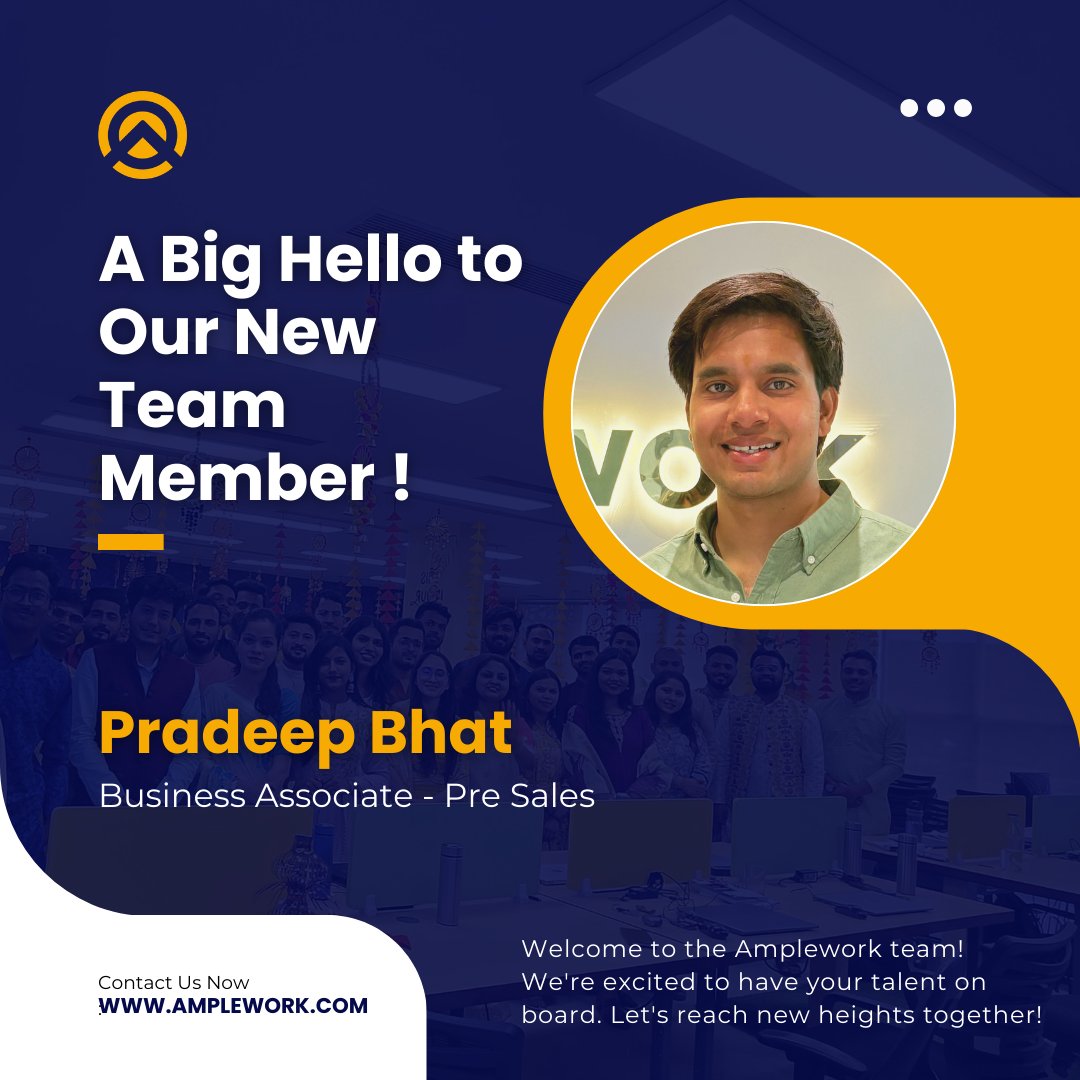 AmpleworkPvtLtd's tweet photo. Welcome to the team, Pradeep Bhat! 🎉 We’re excited to have you on board as a Business Associate - Pre Sales at Amplework Software Pvt. Ltd.

Congrats on the new role! Wishing you all the best.

#welcomeonboard #team #newjoiner #newbeginnings #workculture #ampleworksoftware https://t.co/4gmsf2n8xv