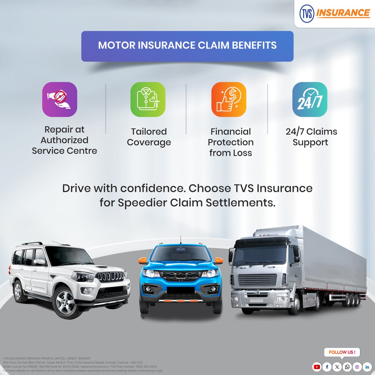 TVS_Insurance's tweet image. Drive with confidence knowing your vehicle is protected. 🚗🛡️

📞 Call / WhatsApp: 1800 309 0203

#TVSInsurance #MotorInsurance #CarInsurance #DriveSafe #SecureYourRide
