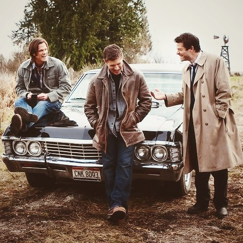 SuperWiki's tweet photo. I love this photo too because it manages to be Sam, Dean and Cas, but also Jared, Jensen and Misha at the same time! https://t.co/JkpLsG5K84