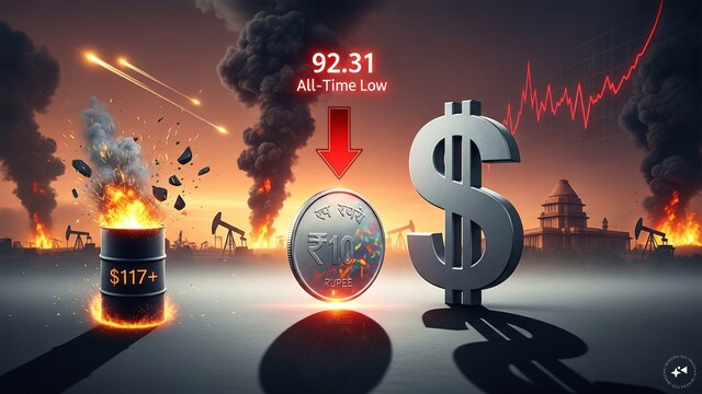 CNBC_Awaaz's tweet image. Rupee All Time Low: ईरान संघर्ष के बीच ऑल-टाइम लो पर रुपया, डॉलर के मुकाबले 92.31 तक गिरा hindi.cnbctv18.com/economy/rupee-… 
#Rupee #Dollars