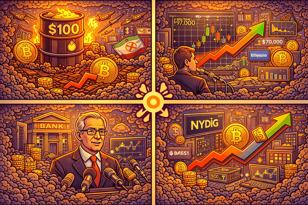 crypto_news99's tweet photo. 🌍 加密市场今日焦点
中东局势升温推动油价飙涨，比特币短线承压回落；同时 BTC 再次跌破 7 万美元，市场卖压增加。分析人士指出，银行仍在等待更清晰的加密监管框架，而研究机构也认为 BTC 与科技股的相关性可能被市场高估。整体来看，宏观环境仍是影响加密市场走势的重要因素。 📉🪙📊
#Bitcoin #CryptoNews #Blockchain