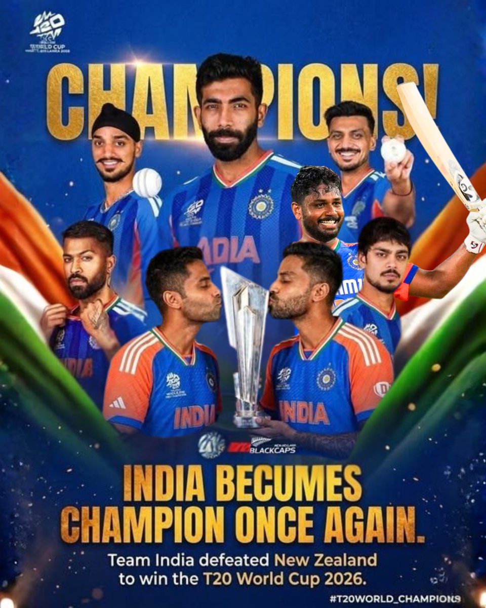 Phundos's tweet photo. Champions again! ๐๐ฎ๐ณ
A proud moment as the India national cricket team lifts the ICC Men's T20 World Cup once more by defeating the New Zealand national cricket team. A victory that unites millions of fans in celebration! ๐
#Phundo #TeamIndia #T20WorldCup #ChampionsAgain https://t.co/1KIjaalYcU