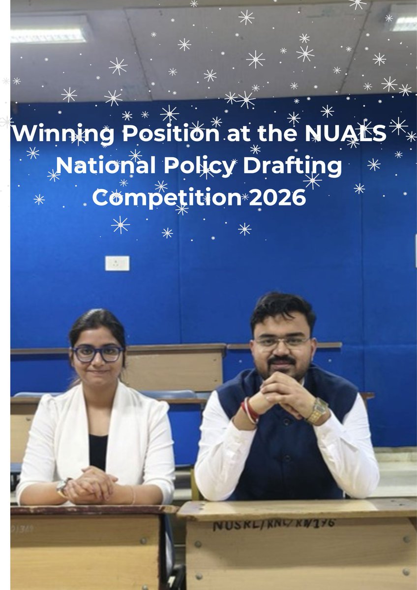 nusrlranchi's tweet photo. Congratulations to Subham Sourav and Sakhi Sharma, third-year B.A. LL.B. (Hons.) students, have secured the Winning Position at the NUALS National Policy Drafting Competition 2026. https://t.co/c78YBP94vJ