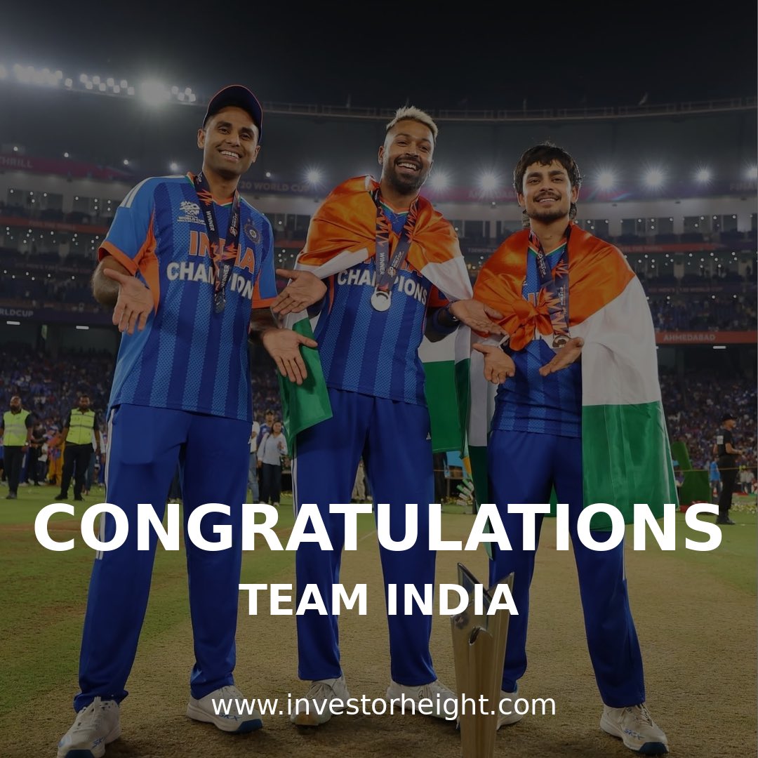 "High Risk, Highest Returns! 📈🏆"
Just like a successful portfolio, Team India’s journey was built on patience, calculated risks, and unbeatable strategy. When you invest in grit and teamwork, the dividends are world-class! 🇮🇳

Congratulations to the Champions ❤️

#T20WorldCup