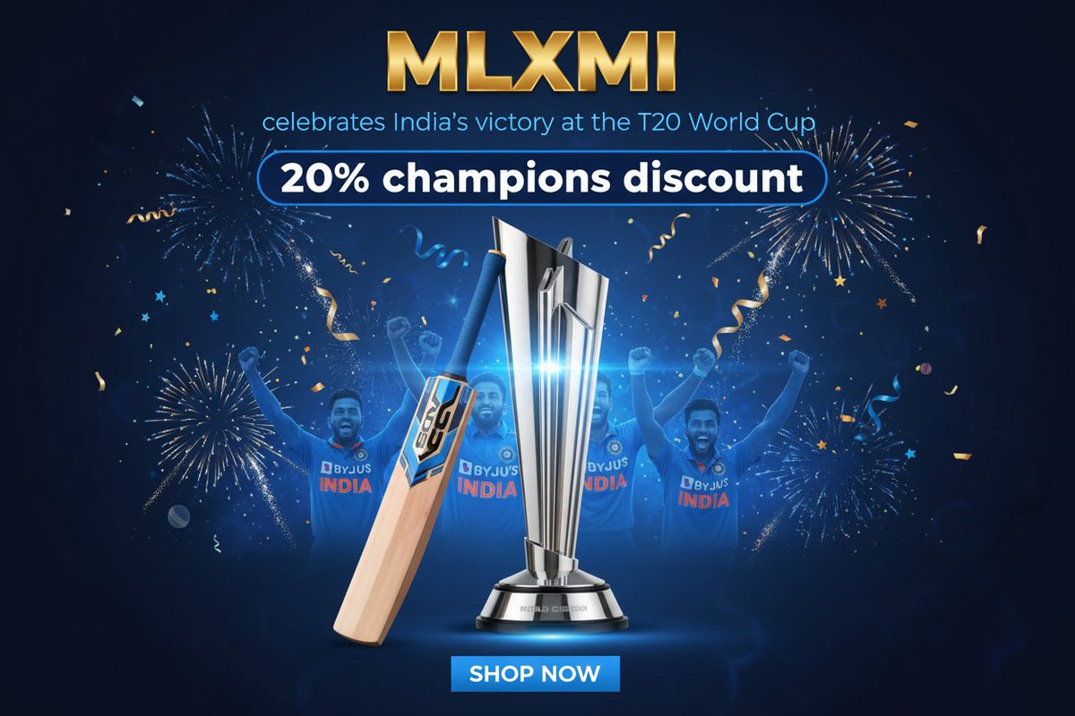 mlxmicom's tweet photo. Celebrating India’s T20 triumph with a special CHAMPIONS discount code — now live at https://t.co/ecNEW8nim9. 🏏🎉#mlxmi #T20WorldCup #T20WorldCup2026final https://t.co/eaNjlIVSVv