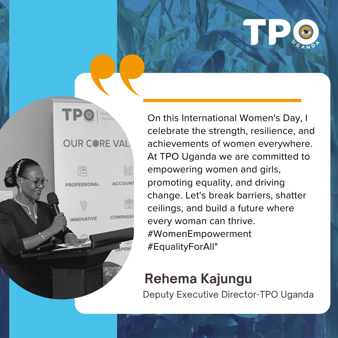 Every day is a chance to honor women’s strength, resilience, and leadership- Today we share a message from our Deputy Executive Director #RehemaKajungu. Let’s keep breaking barriers and building futures together. 💪✨--#IWD2026 #WomenEmpowerment #EqualityForAll