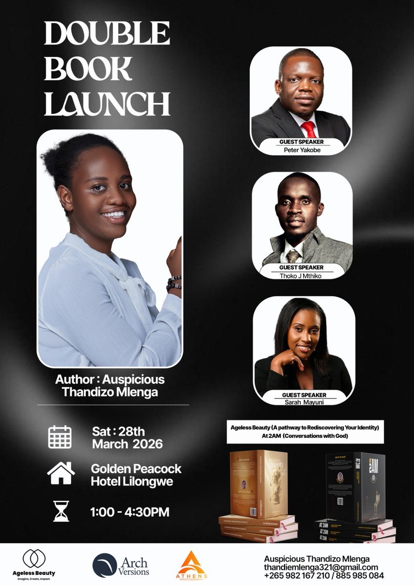I will be speaking along with some of the most healthy minds in the Country during the official Book Launch of Auspicious Mlenga's books. 

Lets go guys. 
Register today
eventbrite.com/e/double-book-…
Venue: Golden Peacock Hotel
We can’t wait to see you there!