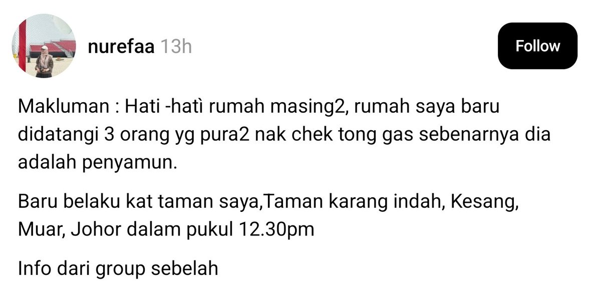 mynewshub's tweet photo. BACA komen ramai cakap ni taktik lama....datang rumah cek kepala gas...Lepas tu nanti cakap kepala gas yang kita pakai tu dah lama dan bahaya....

Diaorang akan cadangkan kepala gas yang diaorang jual....

Yang jadi masalah ialah kepala gas diaorang tu mahal nak mampus...harga tak masuk akal.....selalu orang tua duduk seorang dua kat rumah kat kampung-kampung akan jadi mangsa kumpulan seperti ini....

Ini rumusan dari komen di group lain-MYNEWSHUB