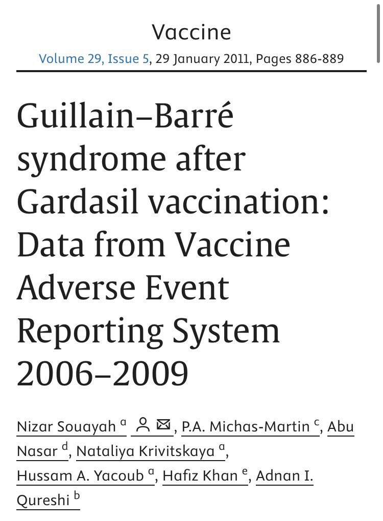 There were 69 reports of GBS after Gardasil vaccination that occurred in the United States between 2006 and 2009.

Say NO to the HPV vaccine. Cervical cancer does not happen due to imaginary viruses but side effects definitely happen after vaccination 

sciencedirect.com/science/articl…
