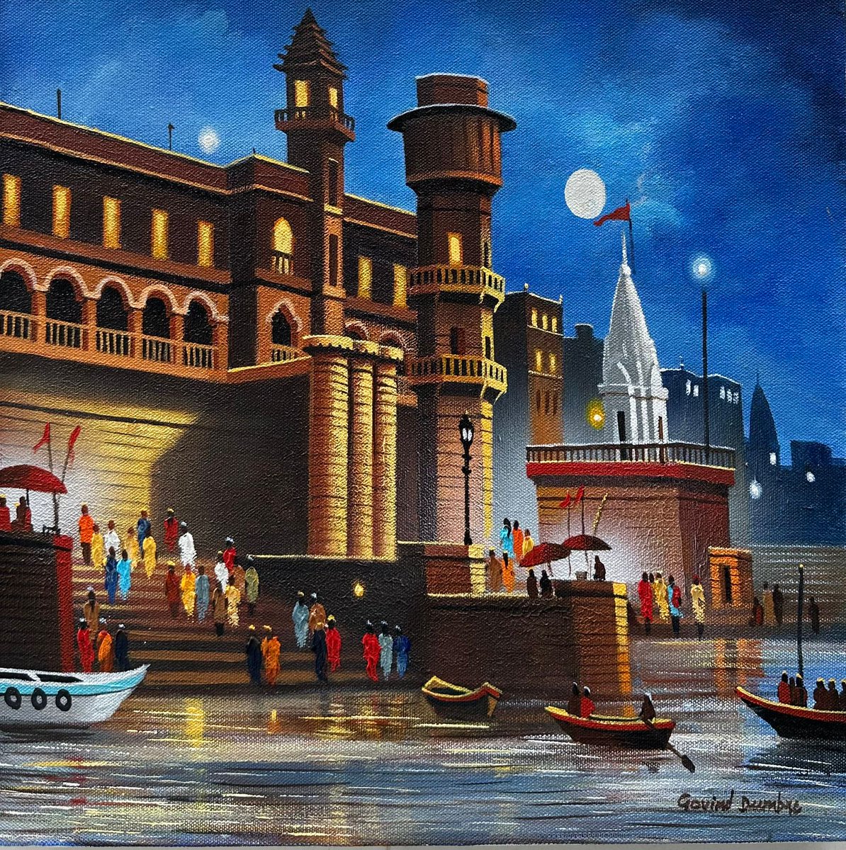 Experience the spiritual allure of Varanasi through Govind Dumbre’s evocative perspective. 

Message us for more information!
WhatsApp: +91 9819187697 - Bhavya Gala
Email: bhavya@rhythmartgallery.com

#rhythmartgallery #banarasghats #spiritualart #indianlandscapes #govinddumbre
