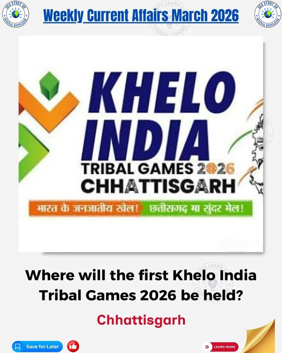 geostudygk's tweet photo. Current Affairs March 2026 Weekly Questions and Answers | @geostudygk
#currentaffairs #generalknowledge #geostudygk #upscaspirants #sscaspirants #UPSCPrelims2026 #UPSC #ssccgl #SSCCPO #Allcompetativeexams https://t.co/PIVZ7jPKKm
