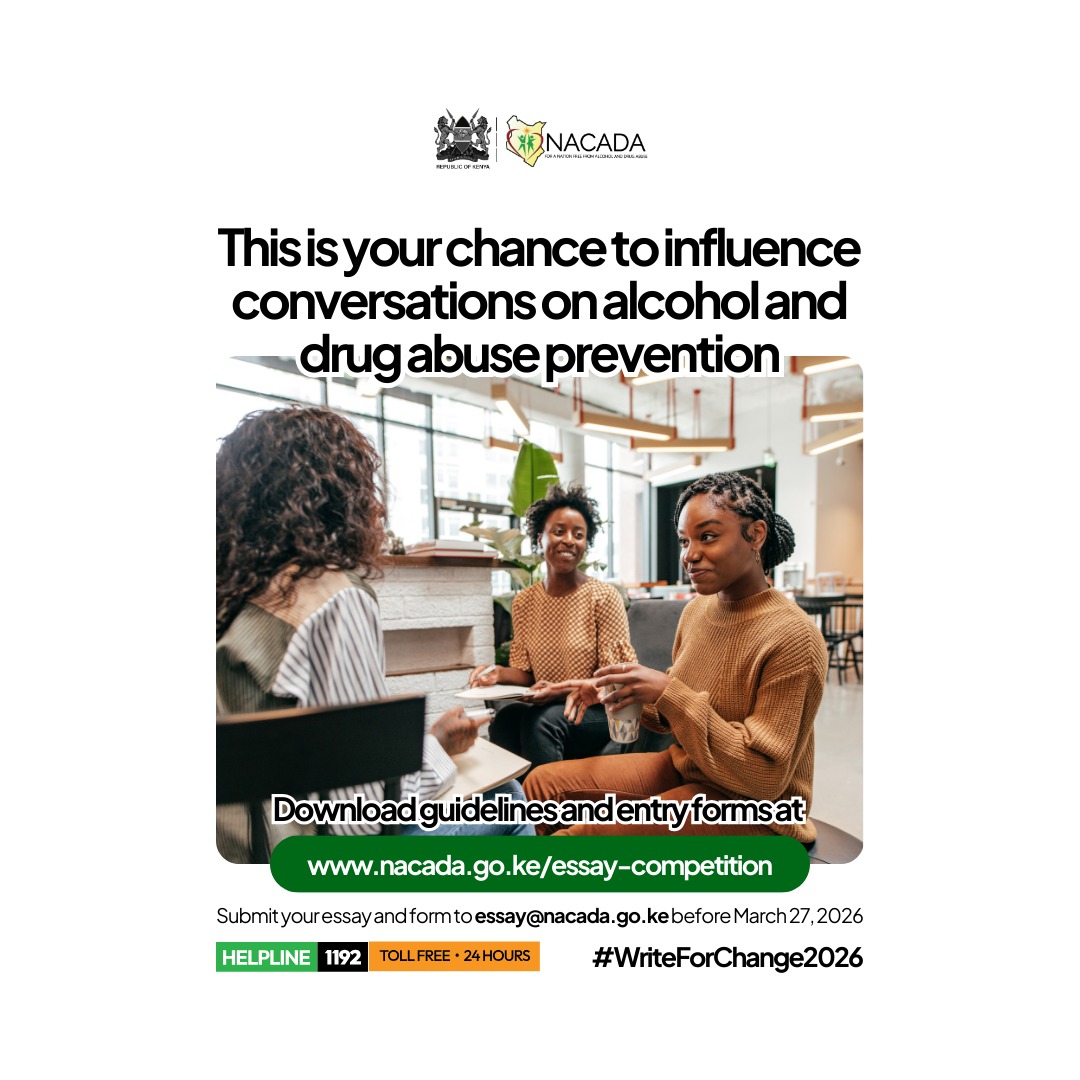 NACADAKenya's tweet photo. ⏳ Have you started?

Time is ticking to get your entry in for the NACADA Essay Competition. This is your opportunity to influence critical conversations on alcohol and drug abuse prevention among young people.

Don't wait for inspiration—create it.

➡️ Download the registration form now: https://t.co/lwDaSm8LSx
➡️ Submit your essay to: essay@nacada.go.ke
Your ideas can spark the change we need. Start writing today! 💡