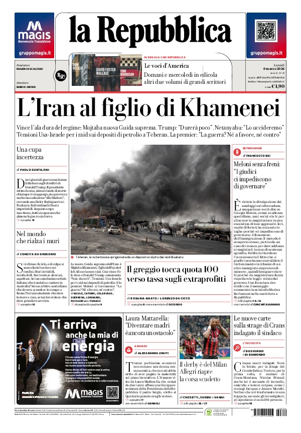 repubblica's tweet image. La prima pagina di oggi #9march larep.it/primapagina 📰