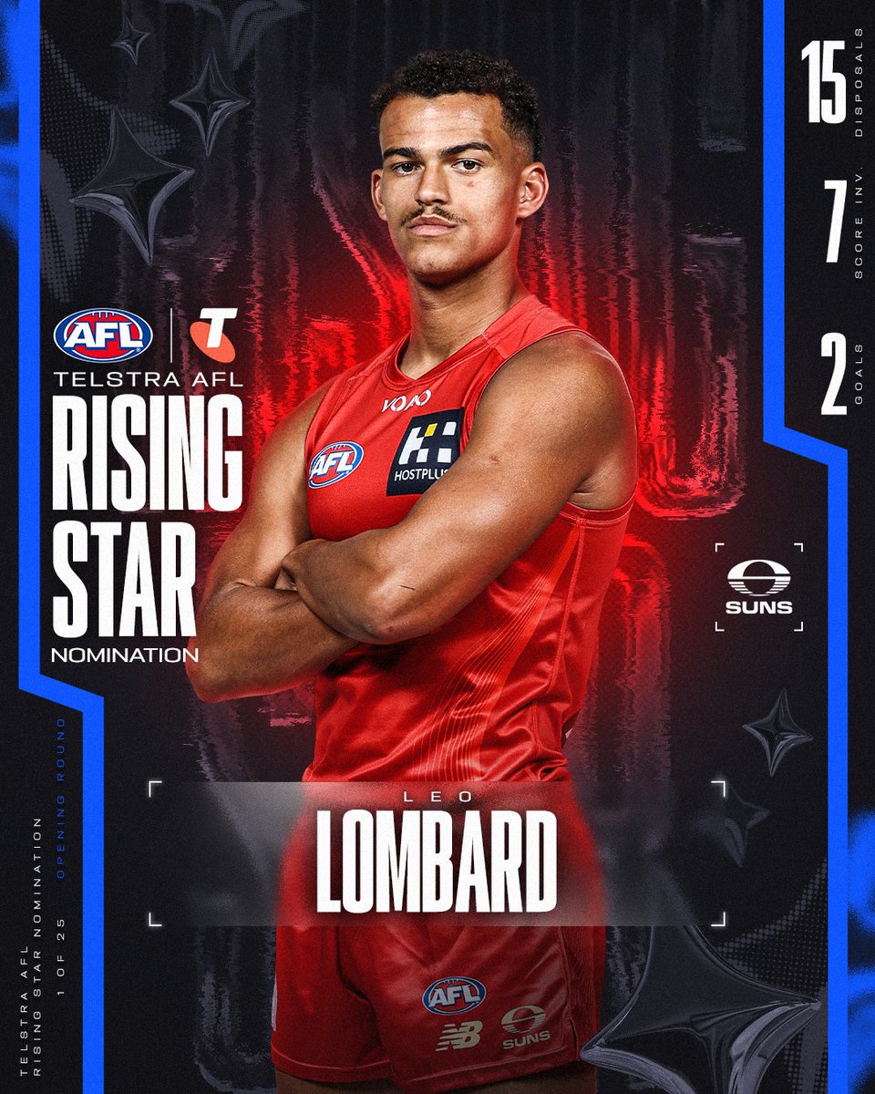 AFL's tweet image. A Sunny start to 2026 ☀️

Leo Lombard is the Opening Round @Telstra AFL Rising Star nominee.