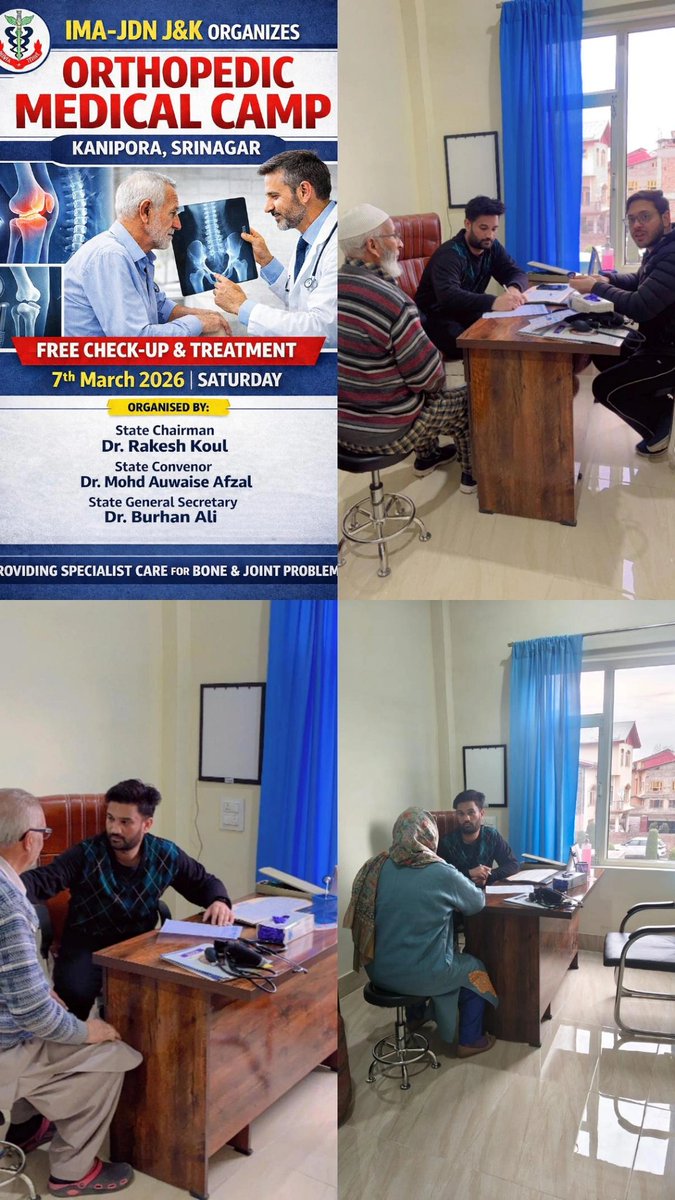 ima_jdn's tweet photo. IMA JDN J&amp;K organized a free medical camp (Orthopedic) on 7th March in Kanipora Srinagar. Looking forward for more such events.
@IMAIndiaOrg @imajdnnational @PTI_News @RisingKashmir @GreaterKashmir https://t.co/D3yqMGMxev
