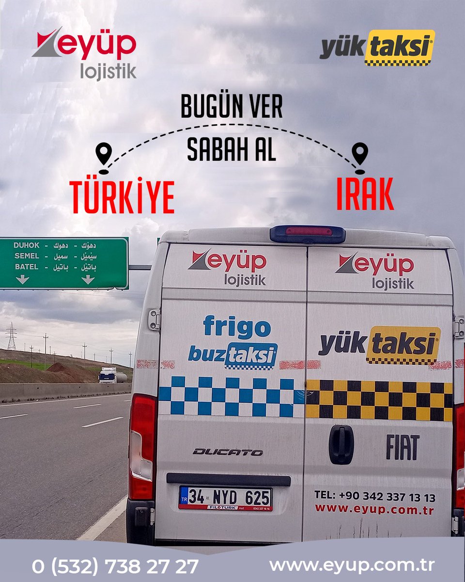 Bugün ver, sabah al! 🚚
Türkiye’den Irak’a hızlı, güvenilir ve zamanında teslimat Eyüp Lojistik ile kapınızda. Yükünüz emin ellerde.

#EyüpLojistik #YükTak­si #FrigoTaşıma #TürkiyeIrak #Lojistik #UluslararasıTaşımacılık #HızlıTeslimat #GaziantepLojistik #Nakliye #Taşımacılık 🚚
