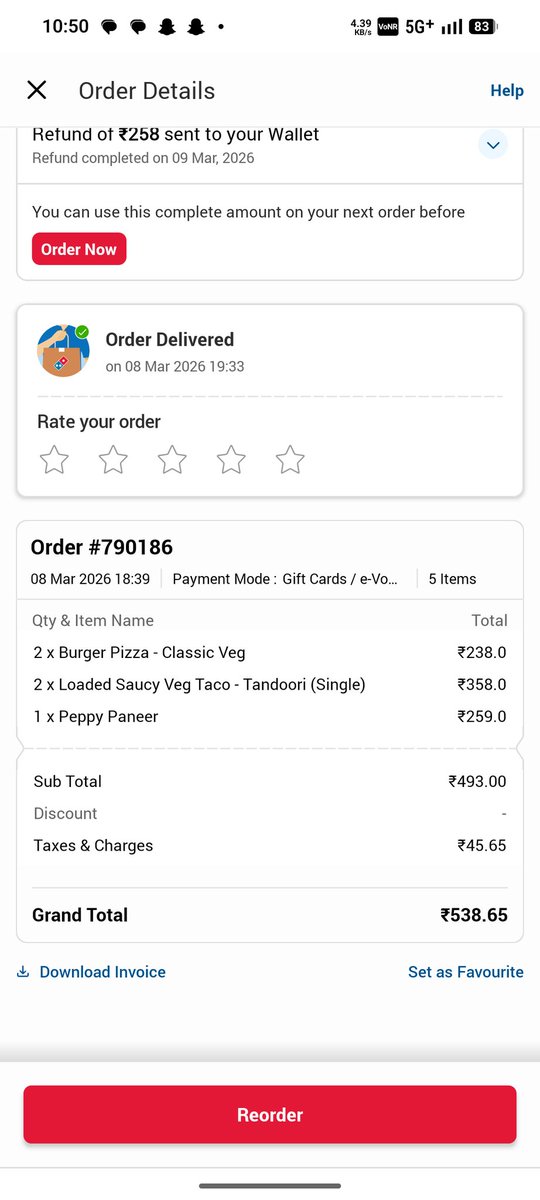 crypto_2305's tweet photo. ORDERED YESTERDAY PIZZA AND ALL FOR FAMILY FOR THE MATCH TREATS ...THE FOOD WAS UNDER COOKED PLUS TOTALLY COLD EVEN THE CHEESE WAS TOO HARD FORM... COMPLAINT ACCEPTED AT DOMINOS BUT BY MISTAKE I CLICKED ON REFUND ON 258 POINTS .. PLEASE HELP @dominos @dominos_india https://t.co/WIJWdm0Kk4