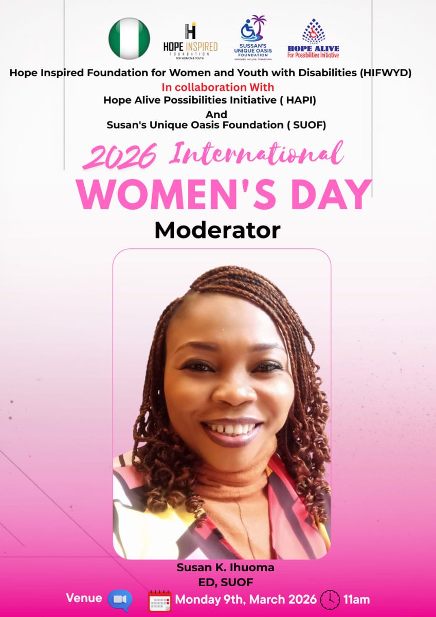 hopeinspiredf's tweet photo. We're excited about our virtual event commemorating the 2026 International Women's Day! We've got amazing topics and speakers sparking interesting conversations.

Meet our speakers and Moderator: https://t.co/exWHduejuQ
