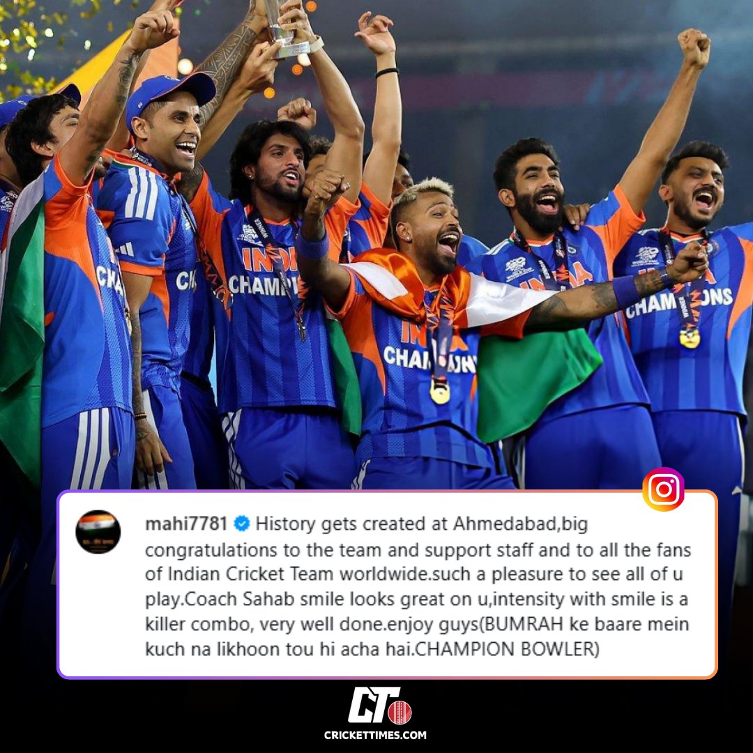 CricketTimesHQ's tweet image. 'Coach Sahab' finally has a trophy to match that smile 😂🏆

#INDvNZ #MSDhoni𓃵 #T20WorldCup