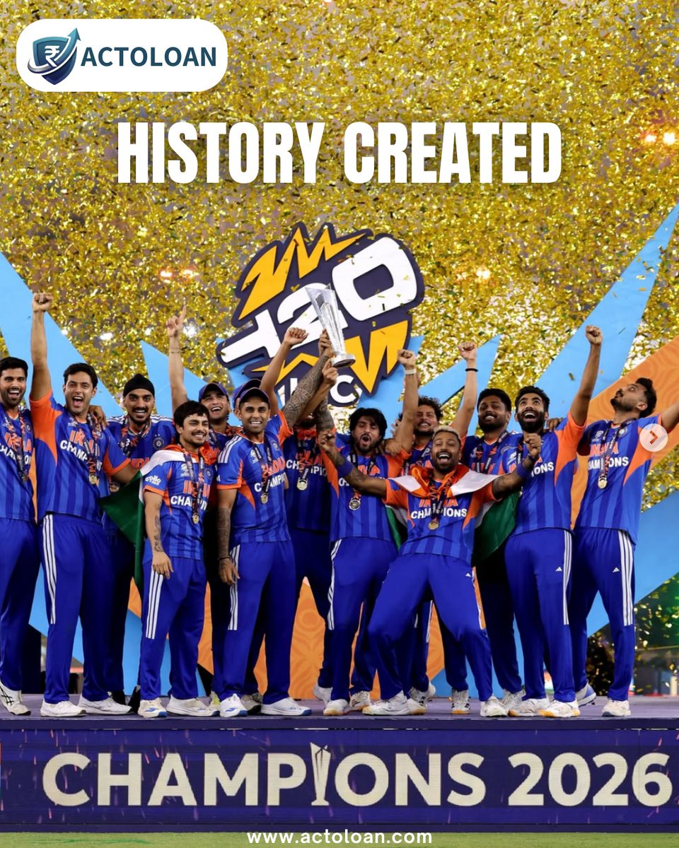 actoloan's tweet photo. 🇮🇳 History Created – Champions Again!

India defeats New Zealand to win the T20 World Cup 2026, marking another glorious moment in Indian cricket history. 🏆🔥

Proud moment for every Indian fan! 💙

#IndiaWins #TeamIndia https://t.co/I0Q8OBxzr7