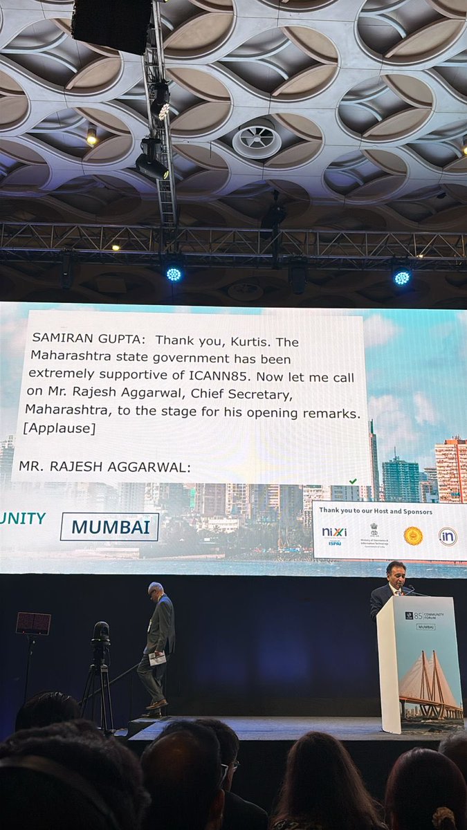 inregistry's tweet image. At #ICANN85 in Mumbai, Rajesh Aggarwal, Chief Secretary of Maharashtra welcomed the global Internet community and emphasized Maharashtra’s support for initiatives that strengthen the digital ecosystem.
@ICANN @PIB_India @NeGD_GoI #DigitalIndia #InternetCommunity