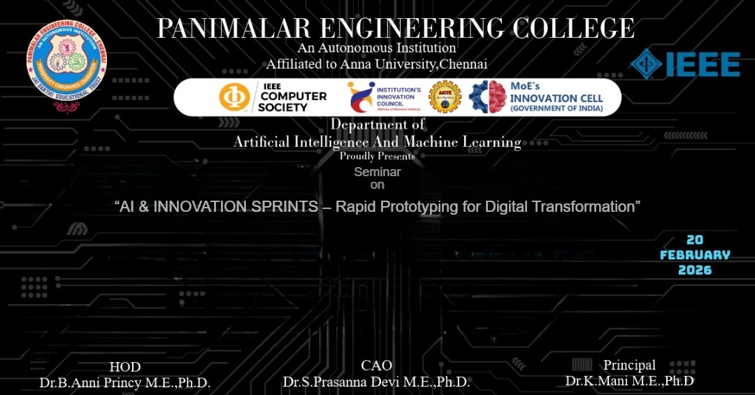 PanimalarC's tweet photo. Seminar on
“AI &amp; INNOVATION SPRINTS – Rapid Prototyping for Digital Transformation” on 20 February 2026

@AICTE_INDIA @EduMinOfIndia https://t.co/dbsIUg3lhf