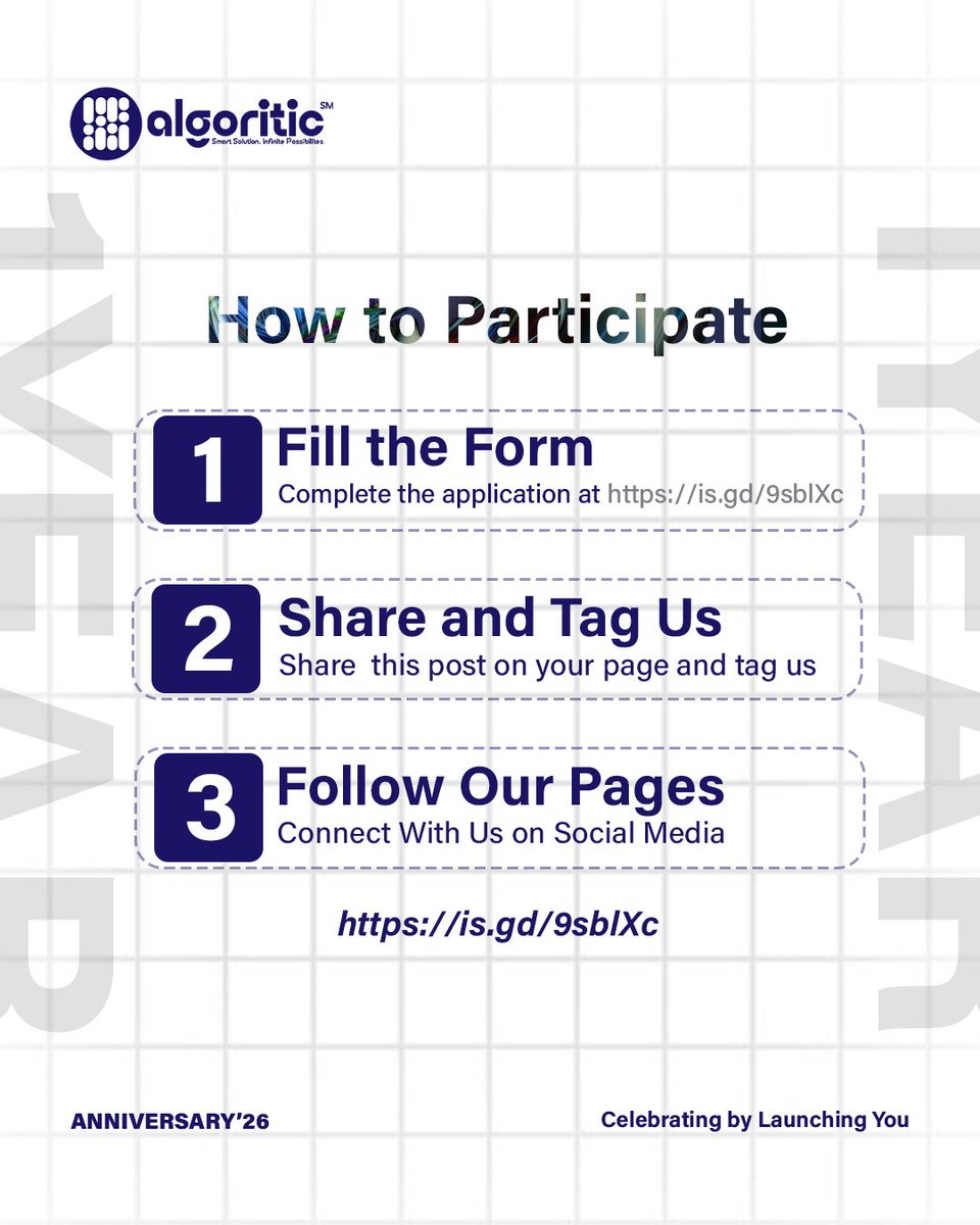 algoritic_inc's tweet photo. We are turning one and we are giving back to African entrepreneurs.

Go through the flyers and see what we have for you this Anniversary '26.

APPLICATION CLOSE: March 18.
WINNERS ANNOUNCED: March 20.

#Algoritic #Anniversary26 #CelebratingByLaunchingYou https://t.co/Fi0L5HaUZV