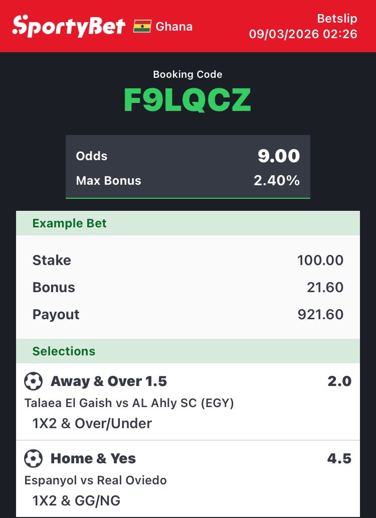 ceobesttips's tweet image. Odds: 9+🏆🏆🏆

IT’S 100% SAFETY 🎉🎉🎉

GOOD LUCK 🍀

#9Odds #foryou #sportybetGH