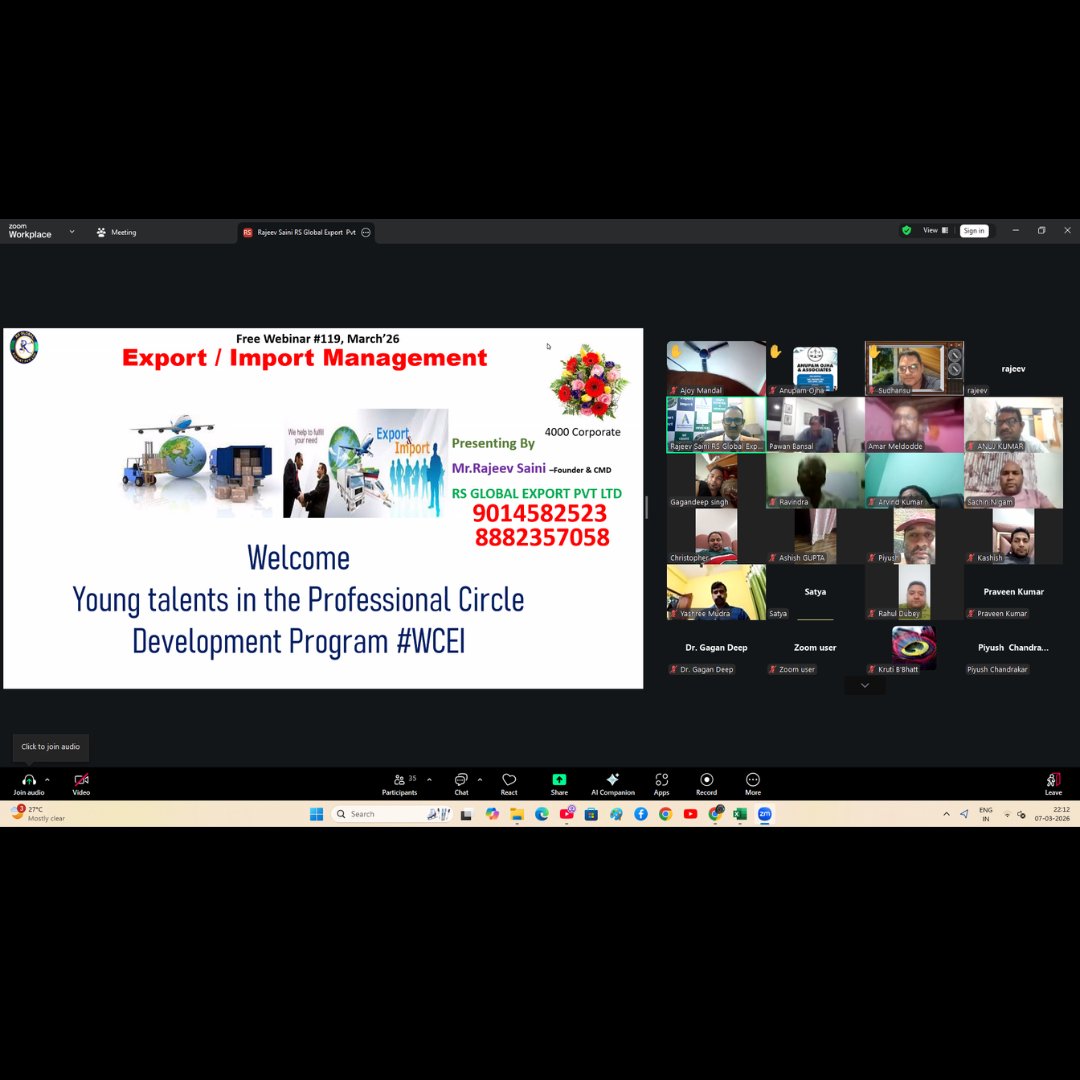 Rajeev17531625's tweet photo. Heartiest congratulations to all participants for joining our online webinar and taking a step toward success.
contact us: +919014582523 , +918882357058
visit us: https://t.co/ZwUI1qnIcq
#rsglobalexport #rajeevsaini #WebinarSuccess #OnlineWebinar #LearningTogether #SkillDevelop https://t.co/uz40nM1nFk